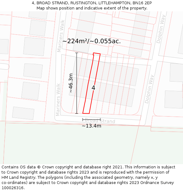 4, BROAD STRAND, RUSTINGTON, LITTLEHAMPTON, BN16 2EP: Plot and title map
