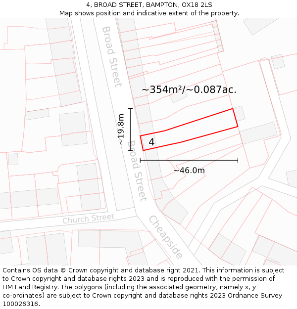 4, BROAD STREET, BAMPTON, OX18 2LS: Plot and title map