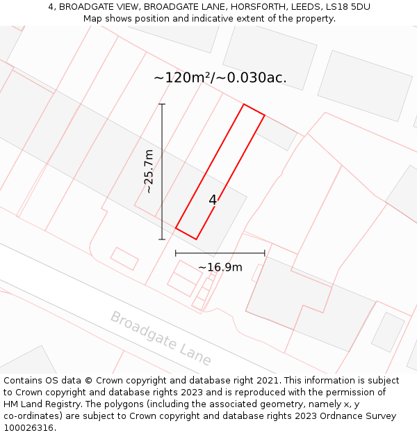 4, BROADGATE VIEW, BROADGATE LANE, HORSFORTH, LEEDS, LS18 5DU: Plot and title map