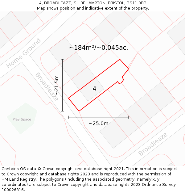 4, BROADLEAZE, SHIREHAMPTON, BRISTOL, BS11 0BB: Plot and title map