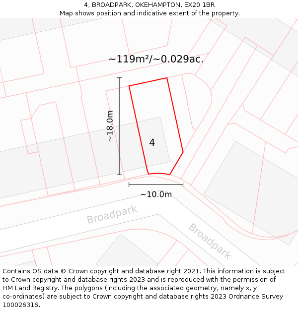 4, BROADPARK, OKEHAMPTON, EX20 1BR: Plot and title map