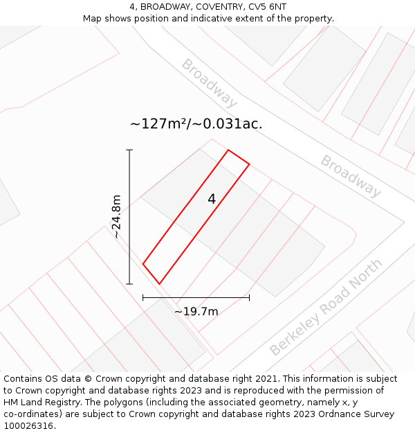 4, BROADWAY, COVENTRY, CV5 6NT: Plot and title map