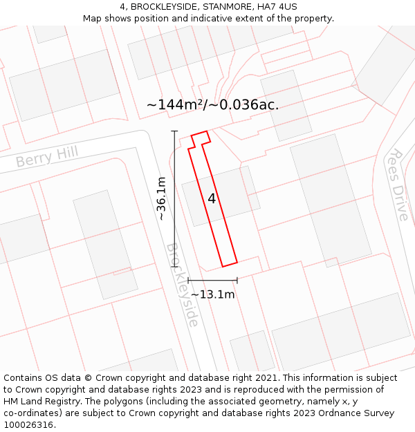 4, BROCKLEYSIDE, STANMORE, HA7 4US: Plot and title map