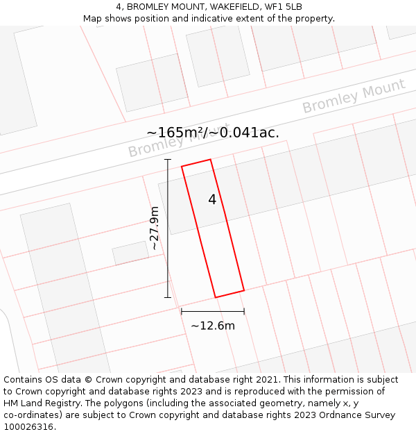 4, BROMLEY MOUNT, WAKEFIELD, WF1 5LB: Plot and title map