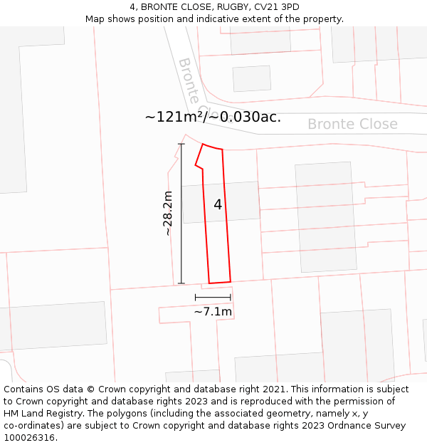 4, BRONTE CLOSE, RUGBY, CV21 3PD: Plot and title map
