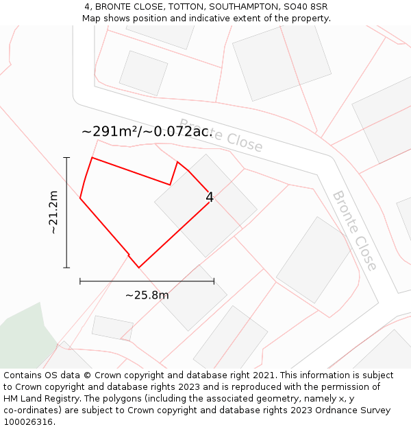 4, BRONTE CLOSE, TOTTON, SOUTHAMPTON, SO40 8SR: Plot and title map