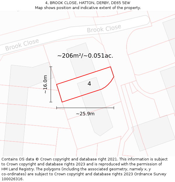 4, BROOK CLOSE, HATTON, DERBY, DE65 5EW: Plot and title map