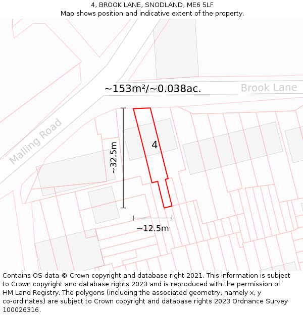4, BROOK LANE, SNODLAND, ME6 5LF: Plot and title map