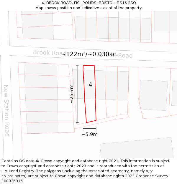 4, BROOK ROAD, FISHPONDS, BRISTOL, BS16 3SQ: Plot and title map