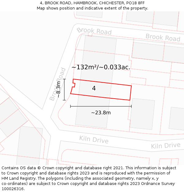 4, BROOK ROAD, HAMBROOK, CHICHESTER, PO18 8FF: Plot and title map