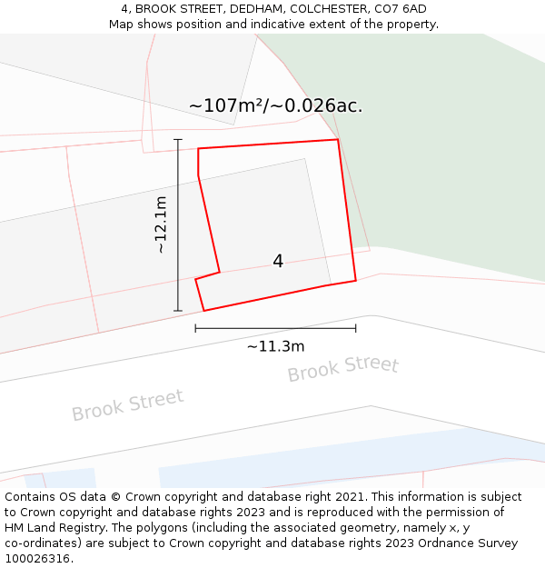 4, BROOK STREET, DEDHAM, COLCHESTER, CO7 6AD: Plot and title map