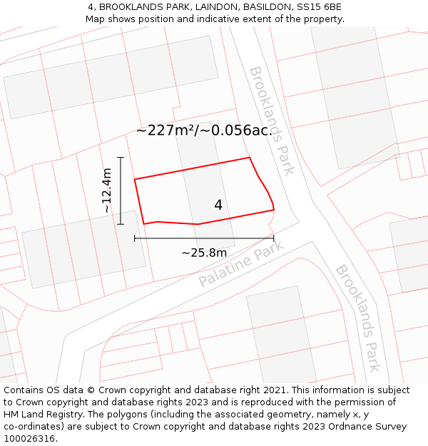 4, BROOKLANDS PARK, LAINDON, BASILDON, SS15 6BE: Plot and title map