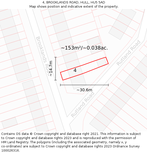 4, BROOKLANDS ROAD, HULL, HU5 5AD: Plot and title map