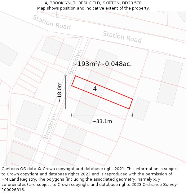 4, BROOKLYN, THRESHFIELD, SKIPTON, BD23 5ER: Plot and title map