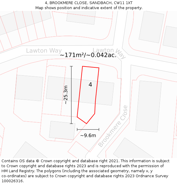 4, BROOKMERE CLOSE, SANDBACH, CW11 1XT: Plot and title map