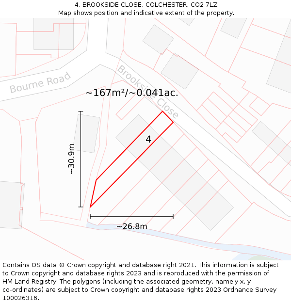 4, BROOKSIDE CLOSE, COLCHESTER, CO2 7LZ: Plot and title map