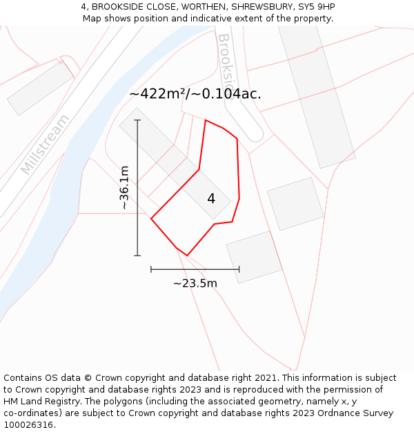 4, BROOKSIDE CLOSE, WORTHEN, SHREWSBURY, SY5 9HP: Plot and title map