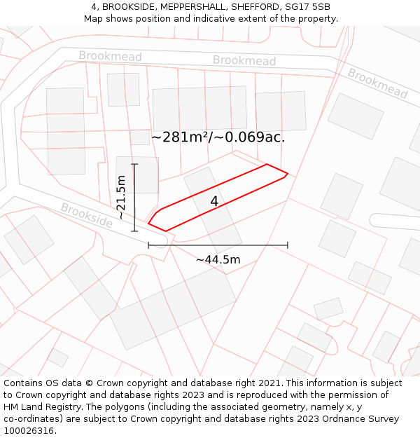 4, BROOKSIDE, MEPPERSHALL, SHEFFORD, SG17 5SB: Plot and title map