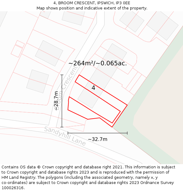 4, BROOM CRESCENT, IPSWICH, IP3 0EE: Plot and title map