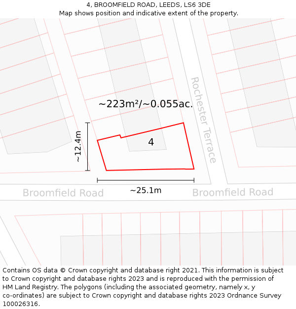 4, BROOMFIELD ROAD, LEEDS, LS6 3DE: Plot and title map