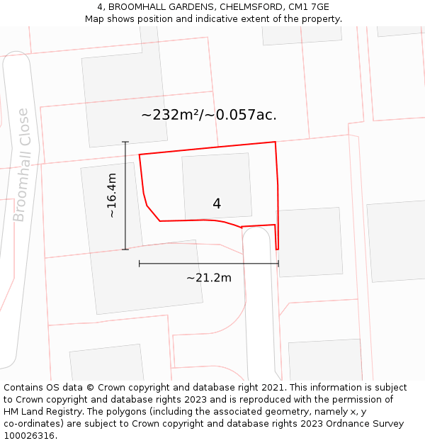 4, BROOMHALL GARDENS, CHELMSFORD, CM1 7GE: Plot and title map