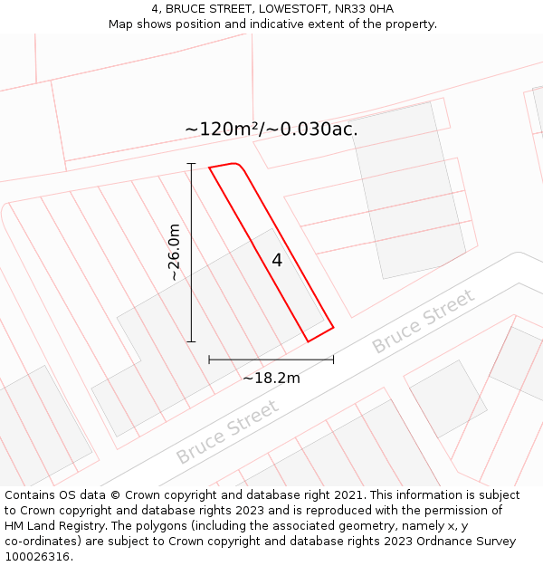 4, BRUCE STREET, LOWESTOFT, NR33 0HA: Plot and title map