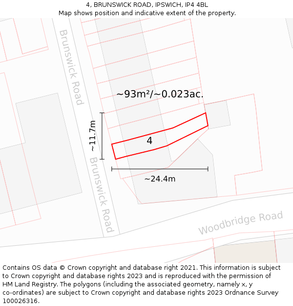 4, BRUNSWICK ROAD, IPSWICH, IP4 4BL: Plot and title map