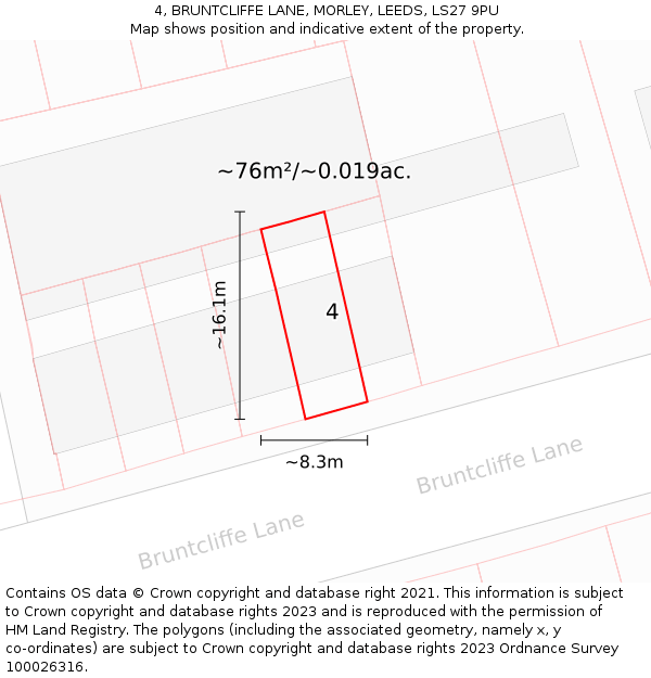 4, BRUNTCLIFFE LANE, MORLEY, LEEDS, LS27 9PU: Plot and title map
