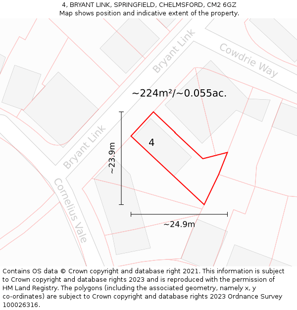 4, BRYANT LINK, SPRINGFIELD, CHELMSFORD, CM2 6GZ: Plot and title map