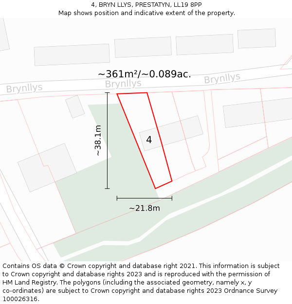 4, BRYN LLYS, PRESTATYN, LL19 8PP: Plot and title map