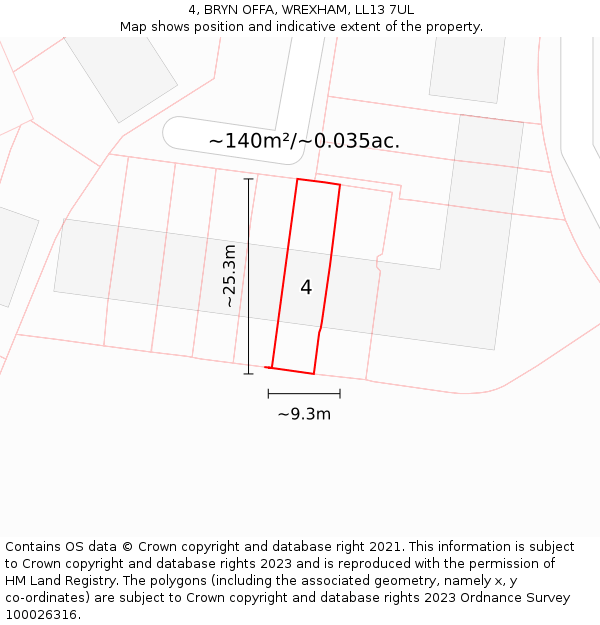4, BRYN OFFA, WREXHAM, LL13 7UL: Plot and title map