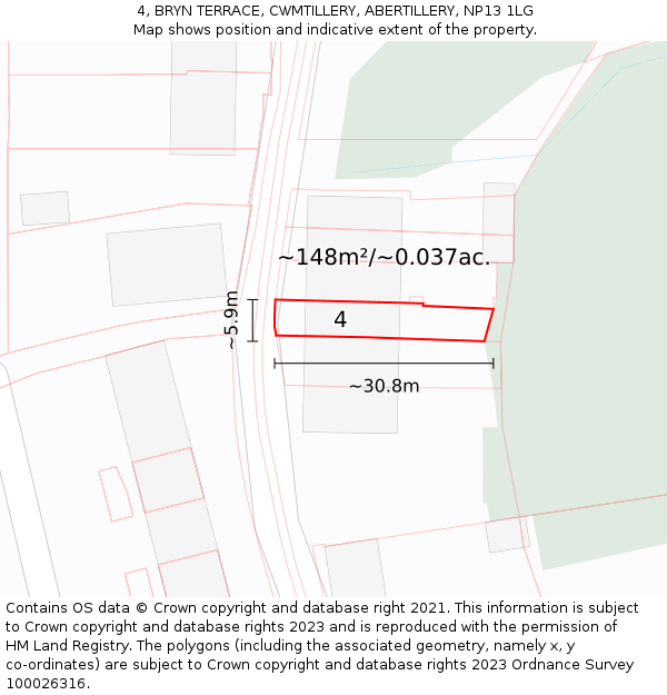 4, BRYN TERRACE, CWMTILLERY, ABERTILLERY, NP13 1LG: Plot and title map