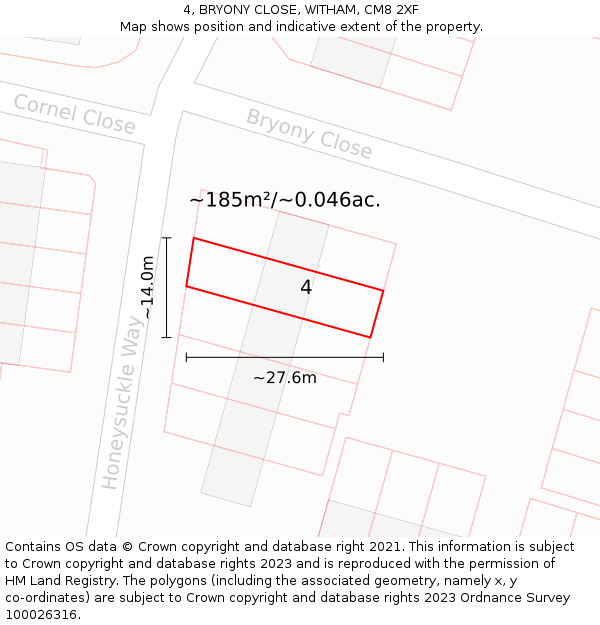 4, BRYONY CLOSE, WITHAM, CM8 2XF: Plot and title map