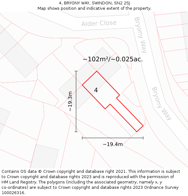 4, BRYONY WAY, SWINDON, SN2 2SJ: Plot and title map