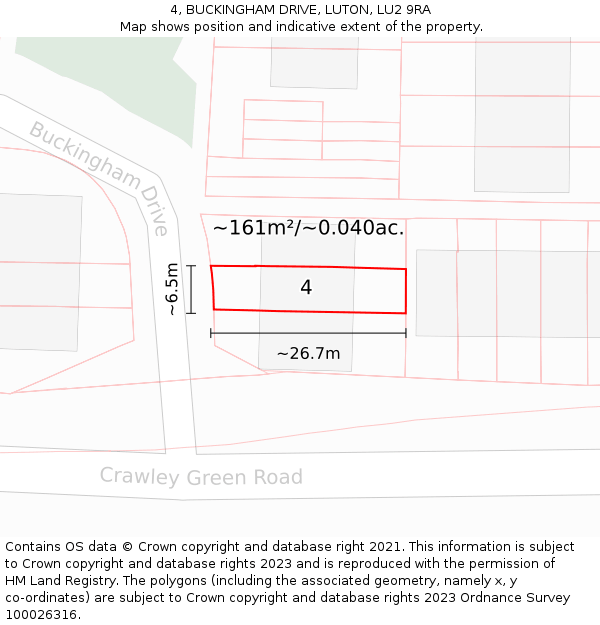 4, BUCKINGHAM DRIVE, LUTON, LU2 9RA: Plot and title map