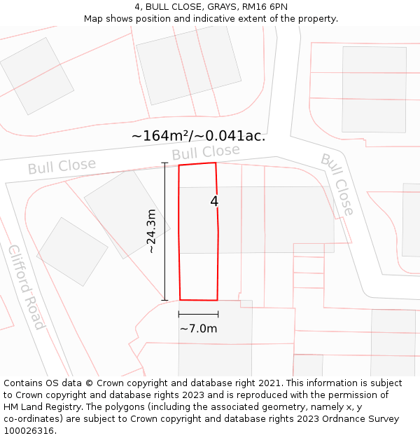 4, BULL CLOSE, GRAYS, RM16 6PN: Plot and title map