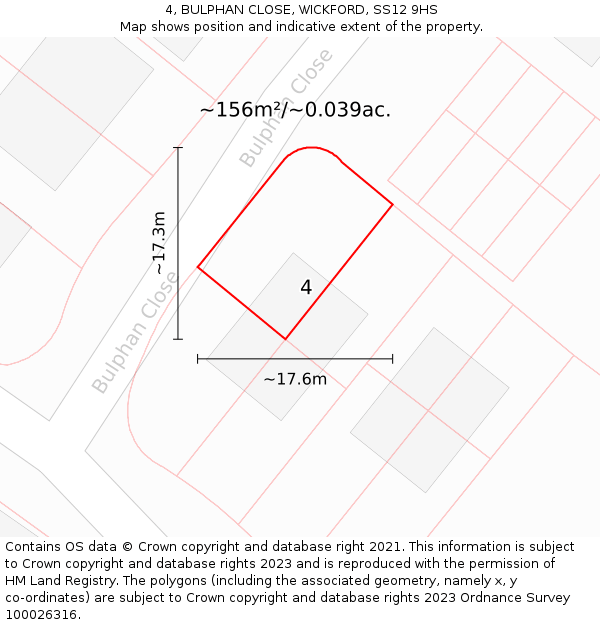 4, BULPHAN CLOSE, WICKFORD, SS12 9HS: Plot and title map