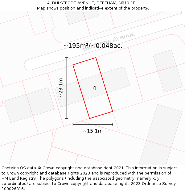 4, BULSTRODE AVENUE, DEREHAM, NR19 1EU: Plot and title map