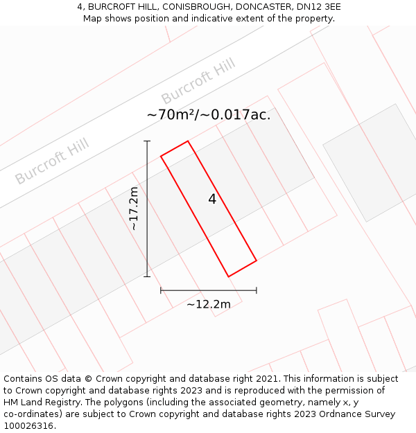 4, BURCROFT HILL, CONISBROUGH, DONCASTER, DN12 3EE: Plot and title map