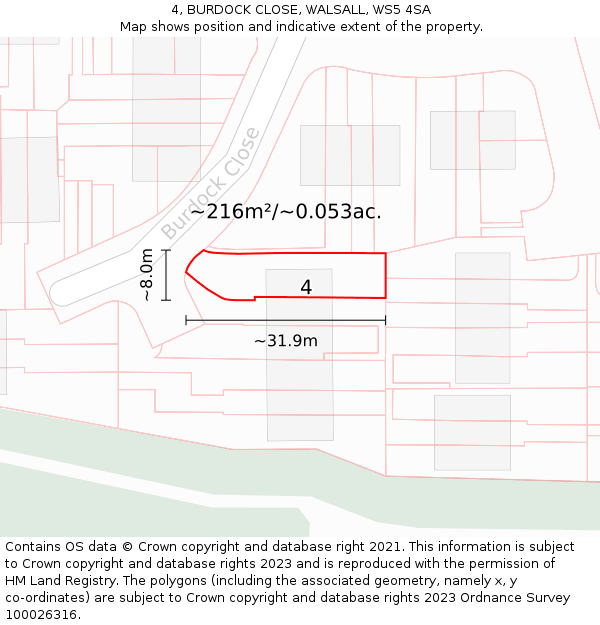 4, BURDOCK CLOSE, WALSALL, WS5 4SA: Plot and title map