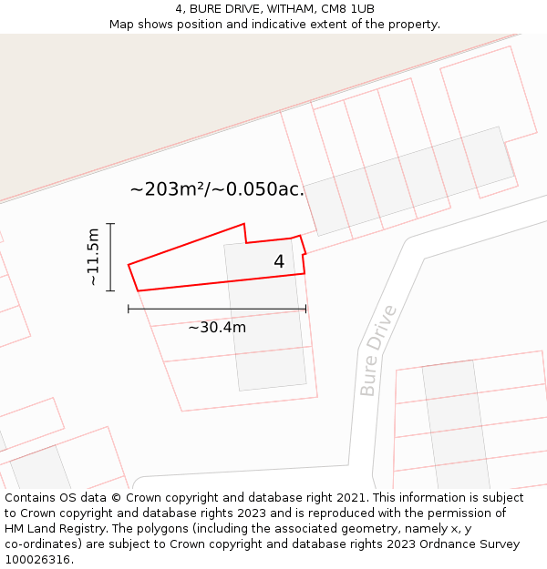 4, BURE DRIVE, WITHAM, CM8 1UB: Plot and title map