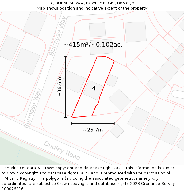 4, BURMESE WAY, ROWLEY REGIS, B65 8QA: Plot and title map