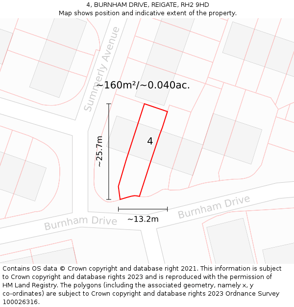 4, BURNHAM DRIVE, REIGATE, RH2 9HD: Plot and title map