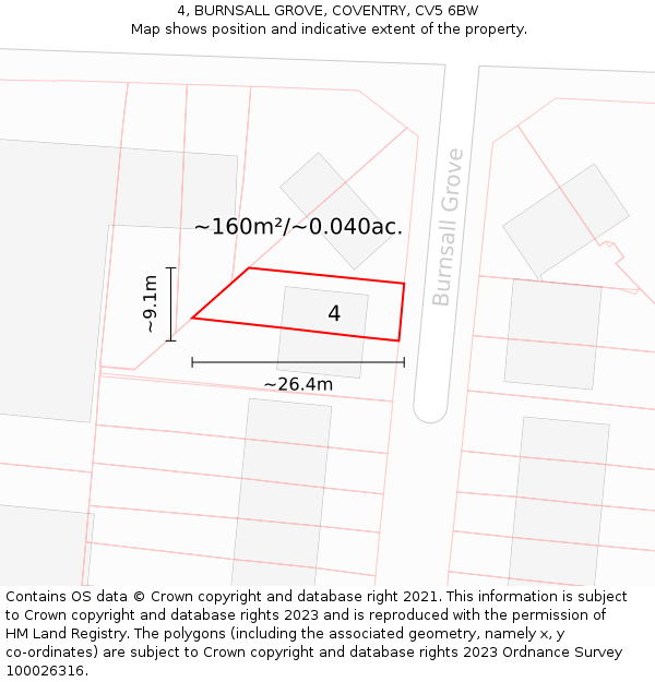 4, BURNSALL GROVE, COVENTRY, CV5 6BW: Plot and title map