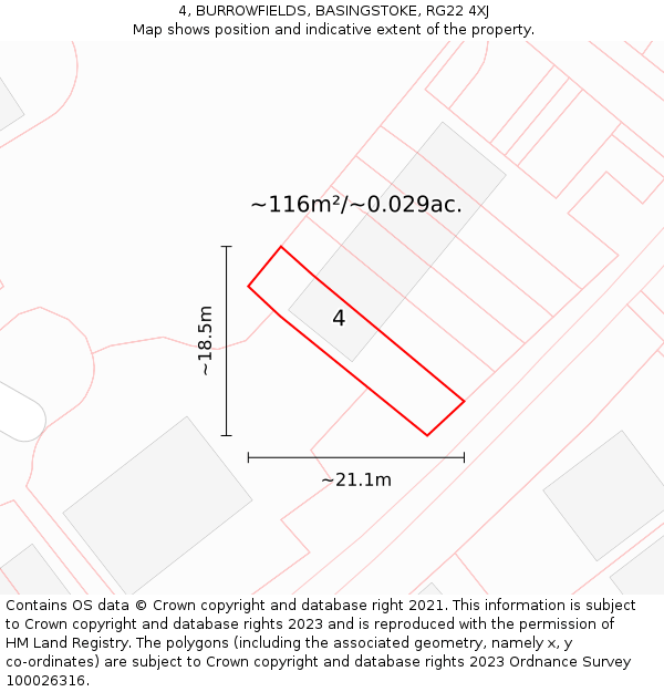 4, BURROWFIELDS, BASINGSTOKE, RG22 4XJ: Plot and title map