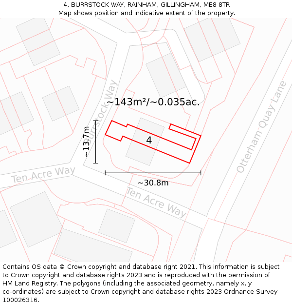 4, BURRSTOCK WAY, RAINHAM, GILLINGHAM, ME8 8TR: Plot and title map
