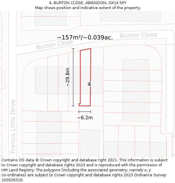 4, BURTON CLOSE, ABINGDON, OX14 5PY: Plot and title map