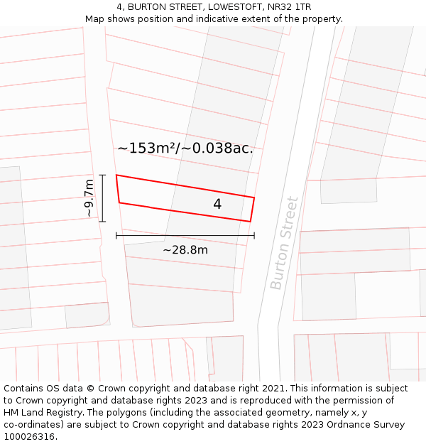 4, BURTON STREET, LOWESTOFT, NR32 1TR: Plot and title map