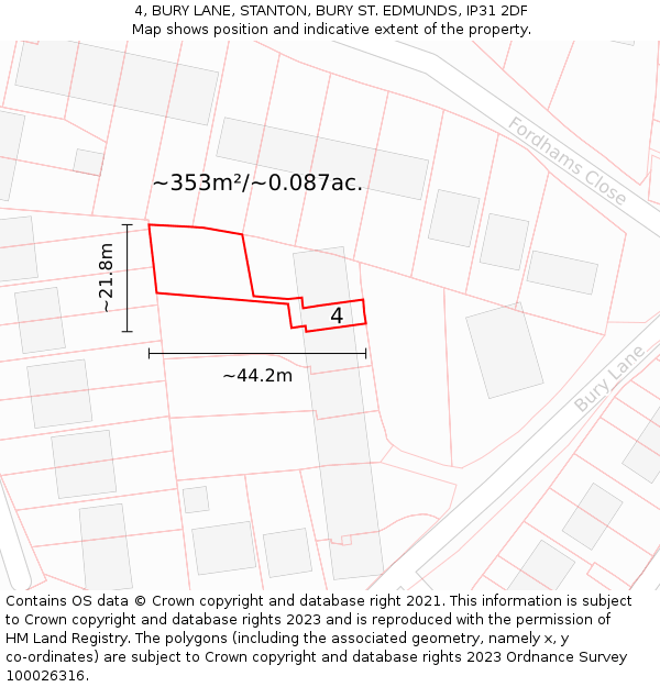 4, BURY LANE, STANTON, BURY ST. EDMUNDS, IP31 2DF: Plot and title map