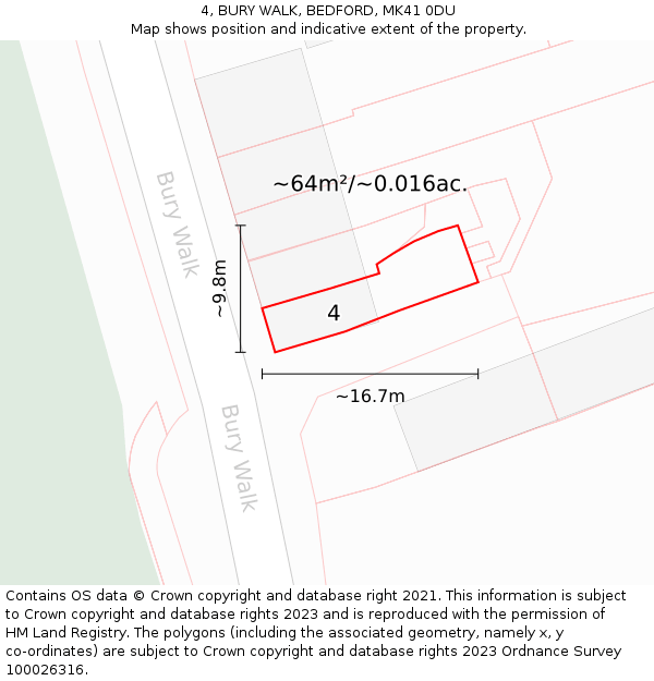 4, BURY WALK, BEDFORD, MK41 0DU: Plot and title map